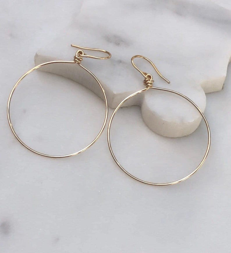 Small to Extra Large Dangle Drop Hoop Earrings • Front Facing Hoop Earrings • 14k Gold Filled or Solid 925 Sterling Silver • Nickel Free afbeelding 2