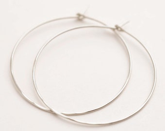 Classic Thin Hammered or Smooth • Solid 925 Sterling Silver Hoops Earrings • Nickel Free