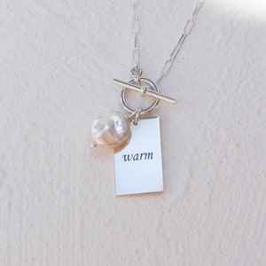 Personalized 925 Sterling Silver Rectangle Pendant Necklace & Pearl with Toggle Closure