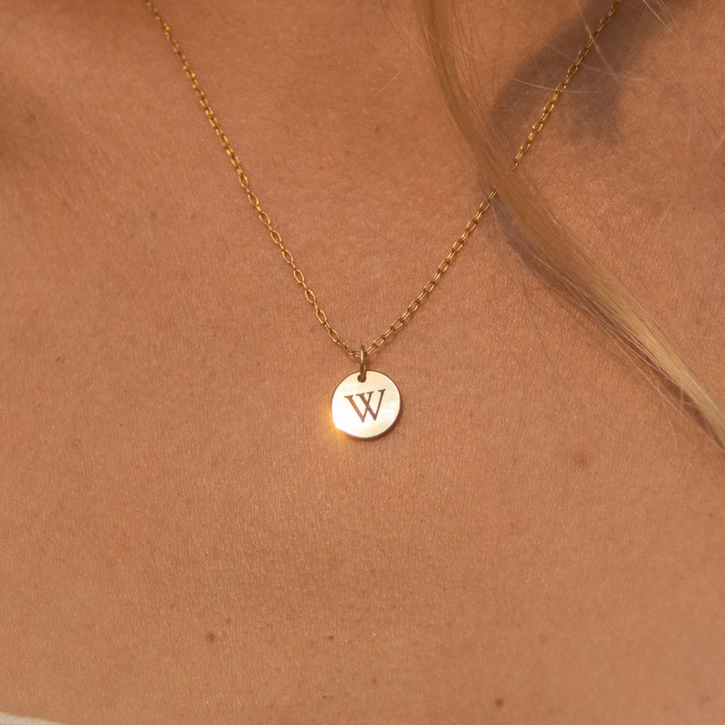 14K Gold Filled Small Circle Initial Necklace 10mm Disc Etsy