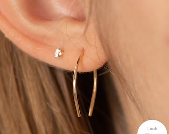 Simple Thin Arc Wire Hoop Earrings • Elegant 925 Sterling Silver Threader Earrings • Modern Arc Earrings Gift For Her