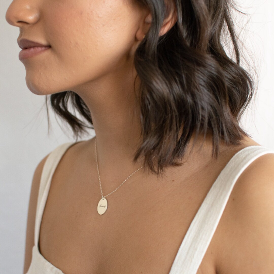 Oval Name Necklace 925 Sterling Silver Initial Pendant Necklace 925
