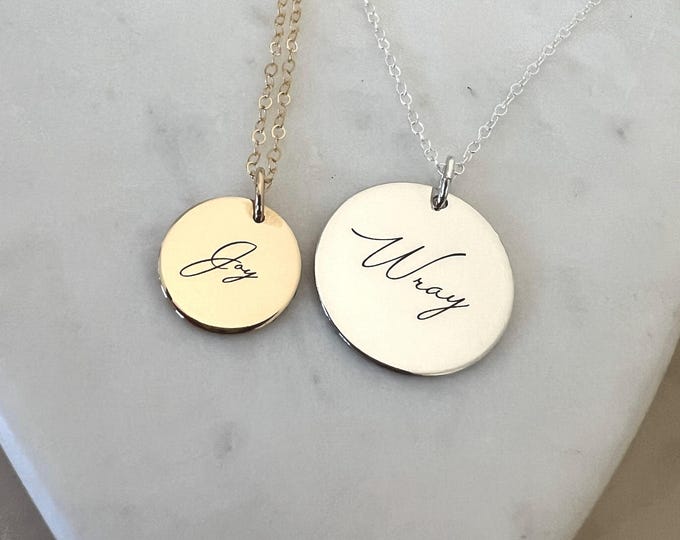 Silver Disc Necklace • Engraved Name Necklace • 925 Sterling Silver or 14K Gold Filled • Personalized Gifts