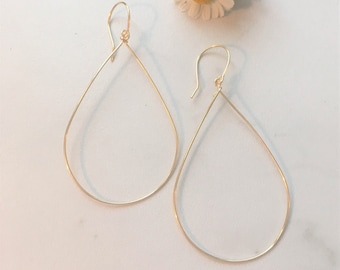 14K Gold Filled Teardrop Hoop Earrings •  Nickel Free Earrings • Teardrop Earrings