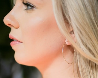 Small 14K Gold Filled Hoop Earrings • 1.5 Inch Skinny Hoop Earrings • 14K Gold Filled Threader Hoop Earrings • Minimalist Earrings