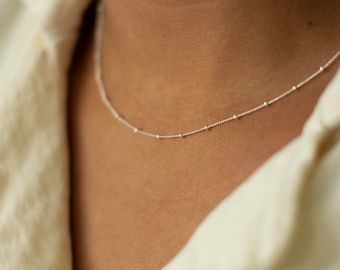 Silver Satellite Necklace • Dainty Layering Necklace • Tiny Silver Dot Necklace • 925 Sterling Silver • 16 - 18inch Layering Necklace