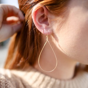 14K Gold Filled Teardrop Hoop Earrings •  Nickel Free Earrings • Teardrop Earrings
