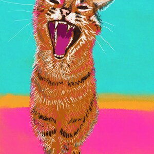 Yawn – Carta postale digitale con bunter, gähnender Katze (A6, A5 e A4)