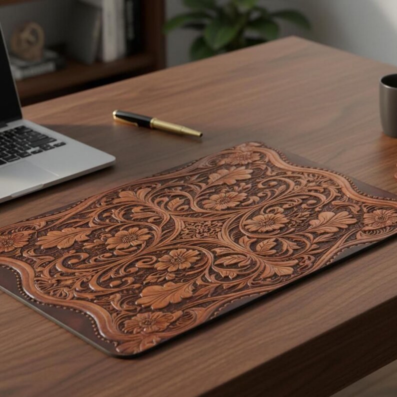 Western Design Desk Mat, Faux Leather Office Blotter - Etsy