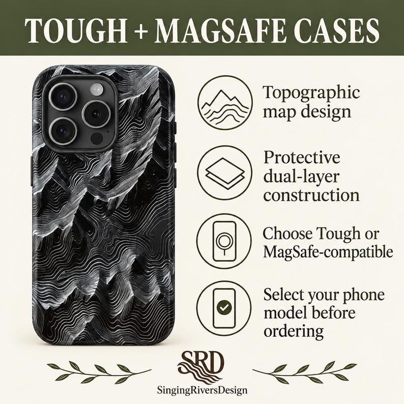 Funda para teléfono con mapa topográfico para iPhone 15 Pro Max con diseño de terreno montañoso (regalo) imagen 12