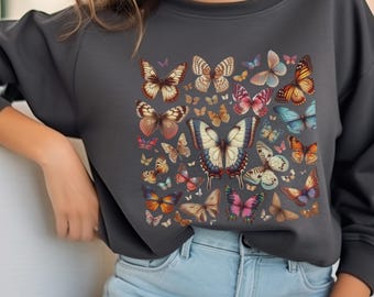 Vintage Butterfly Moth Sweatshirt, Cottagecore Nature Crewneck, Comfortable Nature Lover Apparel