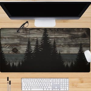 Wood Grain Desk Mat | Rustic Forest Lakehouse Office Setup, Extended Mouse Pad