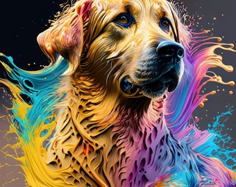 Digital Art Download // Photography // Golden Retriever // Dog Lovers // Paint Splash // Portrait // Printable // Original // Contemporary