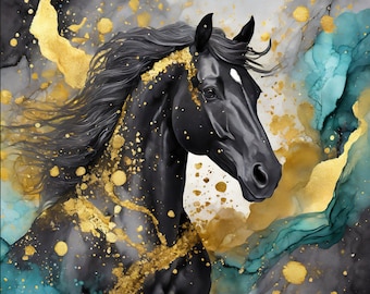 Horses in Fluid Paint COLLECTION | Digital Art Print, Wall Art, AI Generated, AI Art, Digital Download, Home Decor, Printable, Wallpaper