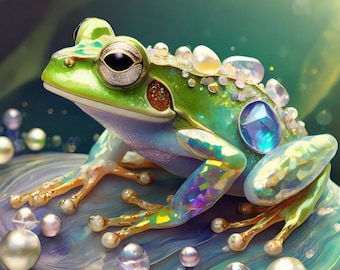Jeweled Frogs COLLECTION | Digital Art Print, Wall Art, AI Generated, AI Art, Digital Download, Home Decor, Printable, Wallpaper