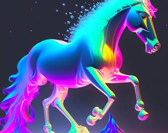 Holographic Horse | Digital Art Print, Wall Art, AI Generated, AI Art, Digital Download, Home Decor, Printable, Pet Lover Gift, Pet Lovers