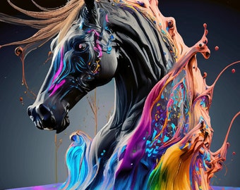 Horses in Paint COLLECTION | Digital Art Print, Wall Art, AI Generated, AI Art, Digital Download, Home Decor, Printable, Wallpaper