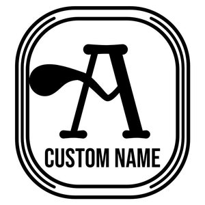 May include: Black and white logo with a stylized letter A and the text "CUSTOM NAME" in a square frame.