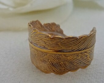 White Swan Feather Wrap Ring - Writer's Pen Quill Brass Ring