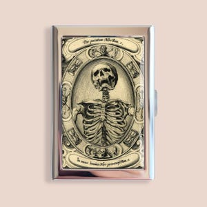 Memento Mori Goth Skeleton Skull Dark Art Death Dying Credit Card Holder Vintage Floral Flower Business Card Case Mini Card Wallet Gift