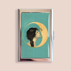 Femme embrassant la lune Art nouveau porte-cartes de crédit porte-cartes de visite vintage mini-portefeuille cadeau