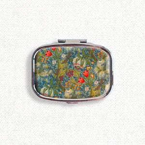 William Morris Golden Lily Vintage Small Pill Box Case - Cute Medicine Container, Vitamins Organizer, Gum Tic Tacs Mint Holder, Travel Size