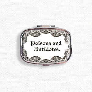 Poisons and Antidotes Small Pill Box Case - Medicine Container, Vitamins Organizer, Gum Tic Tacs Mint Holder, Travel Size