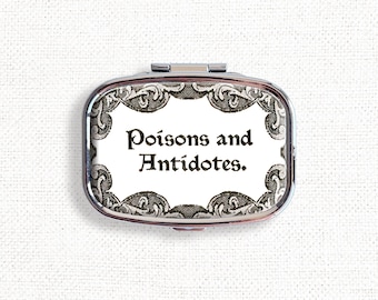 Poisons and Antidotes Small Pill Box Case - Medicine Container, Vitamins Organizer, Gum Tic Tacs Mint Holder, Travel Size