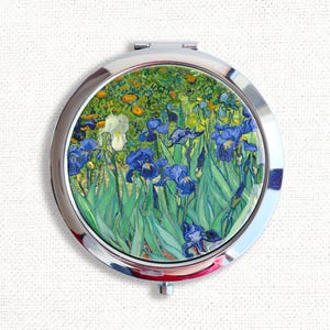 Vincent Van Gogh Irises Flower Garden Vintage Compact Mirror OR Pill Box, Small Mirror, Pocket Mirror, Pill Case, Pill Organizer