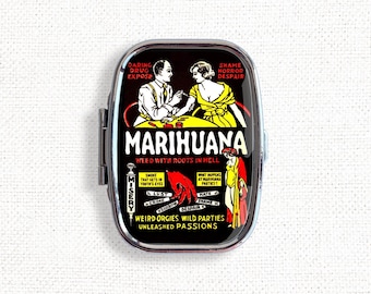 Marihuana Marijuana Vintage Movie Poster Small Pill Box Case - Medicine Container, Vitamins Organizer, Gum Tic Tacs Mint Holder, Travel Size