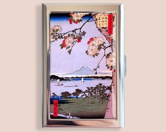 Porta carte di credito con fiori di ciliegio giapponesi, porta biglietti da visita vintage con fiori floreali, mini portafoglio regalo