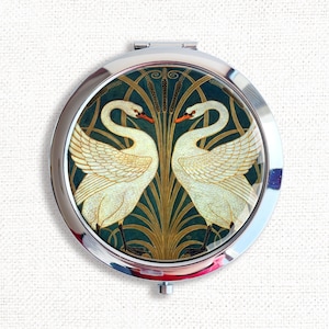 Art Nouveau Swan Rush and Iris Romantic Art Vintage Compact Mirror OR Pill Box, Small Mirror, Pocket Mirror, Pill Case, Pill Organizer