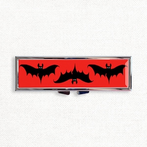 Bats Flying Halloween Vampire Dracula Pill Box Case - Cute Medicine Container, Weekly 7 day Organizer, Vitamins Holder, Trinket Box
