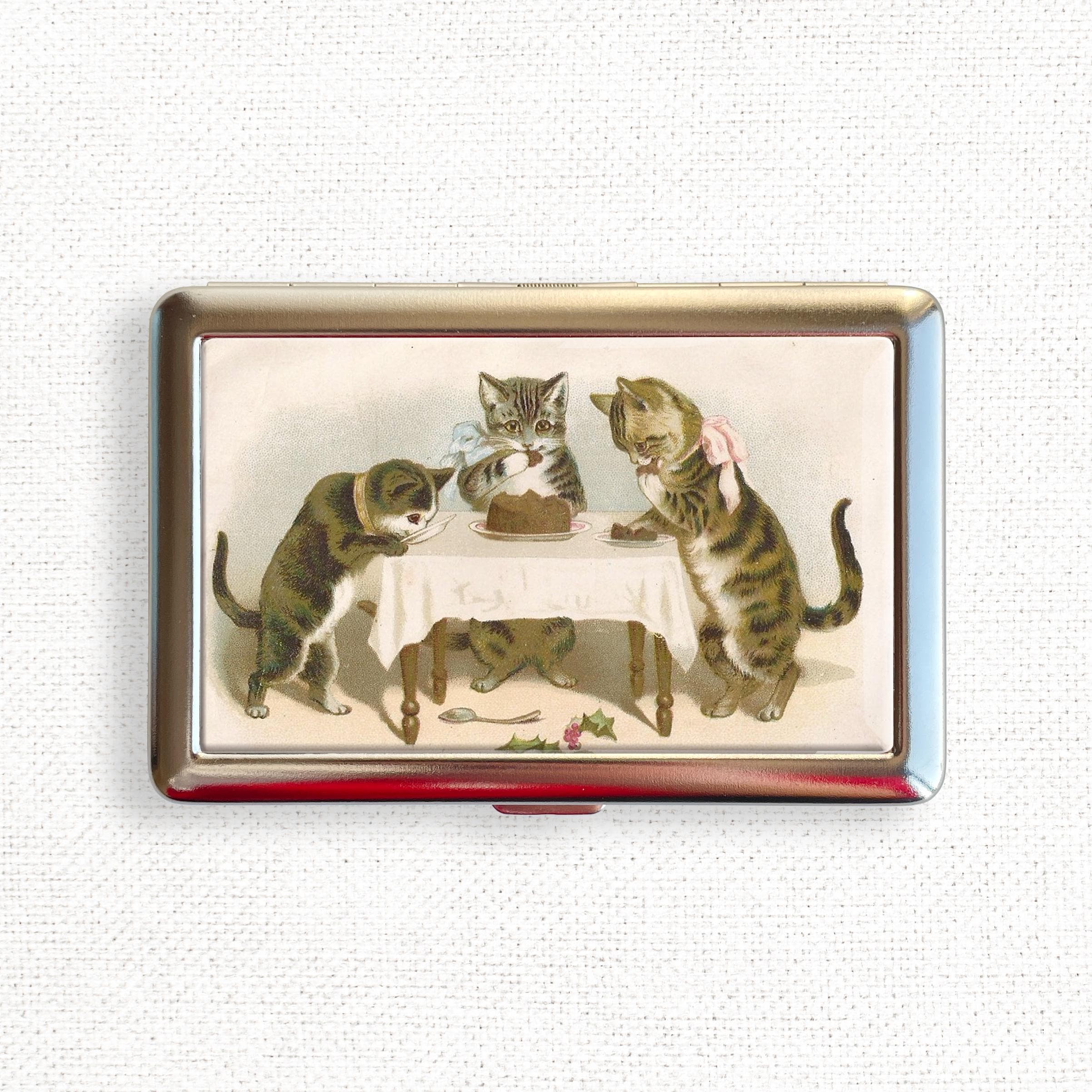 Vintage Cats Cigarette Case Three Little Kittens Cigarrette Holder Wallet