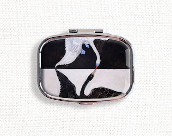 Hilma Af Klint Swan Art Small Pill Box Case - Medicine Container, Vitamins Organizer, Gum Tic Tacs Mint Holder, Travel Size