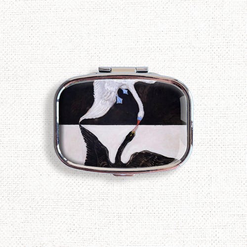 Hilma Af Klint Swan Art Small Pill Box Case - Medicine Container, Vitamins Organizer, Gum Tic Tacs Mint Holder, Travel Size