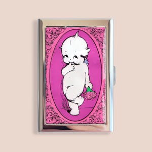 Kewpie Art Credit Card Holder Vintage Floral Flower Business Card Case Mini Card Wallet Gift