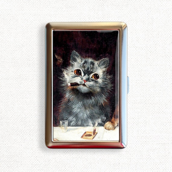 cat cigarette case Smoking Cat Cigarette Case Vintage Whimsical Cats Holder Wallet