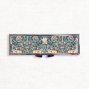 William Morris Honeysuckle Vintage Cute Pill Box Case - Cute Medicine Container, Weekly 7 day Organizer, Vitamins Holder, Trinket Box
