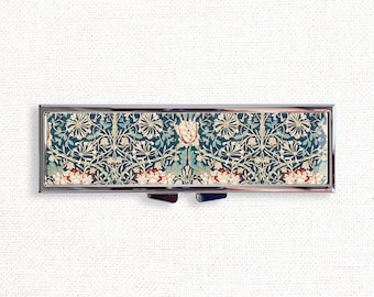 William Morris Honeysuckle Vintage Cute Pill Box Case - Cute Medicine Container, Weekly 7 day Organizer, Vitamins Holder, Trinket Box