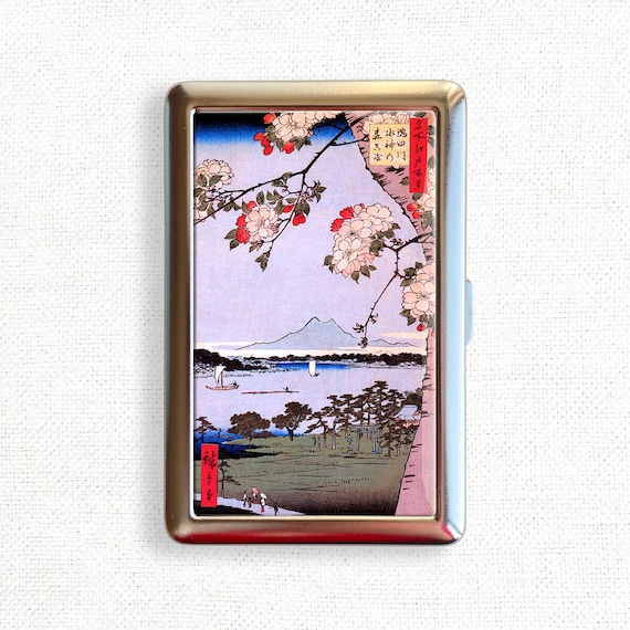 Japanese Cherry Blossoms Cigarette Case Vintage Floral Flower Holder Wallet 