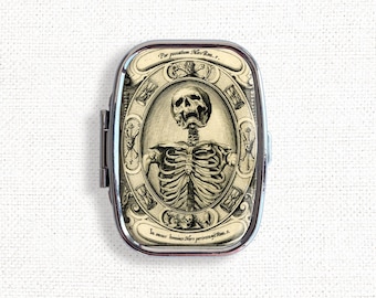 Memento Mori Kleine Pillendose - Gothic Skelett Schädel Medizin Behälter, Vitamine Organizer, Gum Tic Tacs Minzhalter, Reisegröße