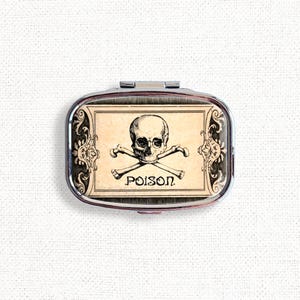Arsenic Poison Skull Crossbones Vintage Small Pill Box Case - Medicine Container, Vitamins Organizer, Gum Tic Tacs Mint Holder, Travel Size
