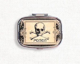 Arsenic Poison Skull Crossbones Vintage Small Pill Box Case - Medicine Container, Vitamins Organizer, Gum Tic Tacs Mint Holder, Travel Size