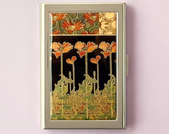 Porta carte di credito Art Nouveau di William Morris, astuccio per biglietti da visita vintage con fiori, mini portafoglio regalo