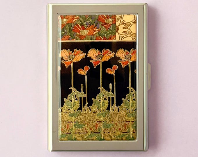 William Morris Art Nouveau Credit Card Holder Vintage Floral Flower Business Card Case Mini Card Wallet Gift