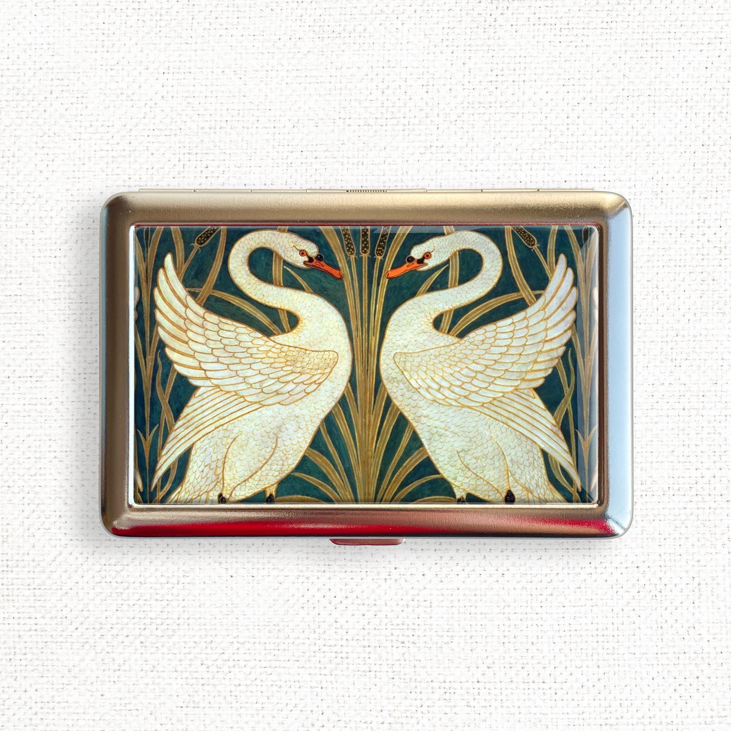 swan cigarette Art Nouveau Swan Rush and Iris Romantic Art 100s Cigarette Case Vintage  Holder Wallet