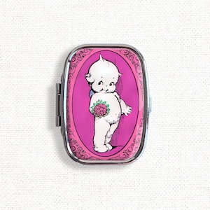 Pink Kewpie Small Pill Box Case - Cute Medicine Container, Vitamins Organizer, Gum Tic Tacs Mint Holder, Travel Size