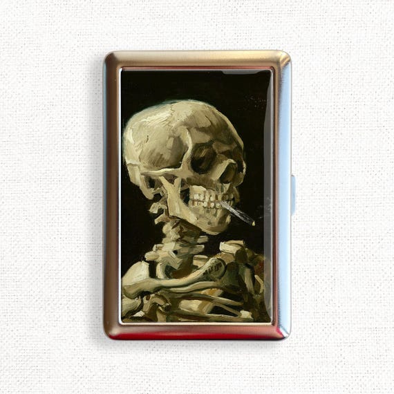 skeleton cigarette holder Vincent van Gogh (1853–1890) Head of a Skeleton Cigarette Case Vintage  Floral Flower Holder Wallet