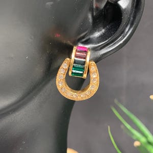 Vintage Roman Gemstone Earrings: Gold Plated Gradient Jewelry